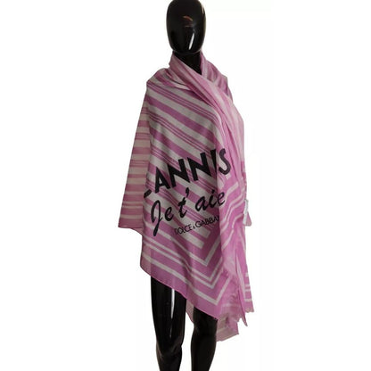 Dolce & Gabbana Pink White Striped Cotton Wrap Shawl Scarf