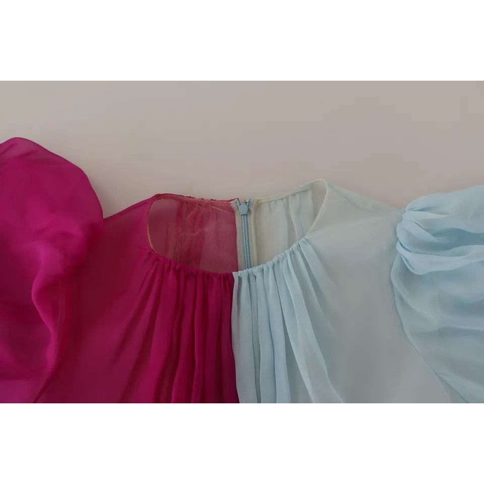 Dolce & Gabbana Fuchsia Light Blue Silk Two Tone Midi Dress