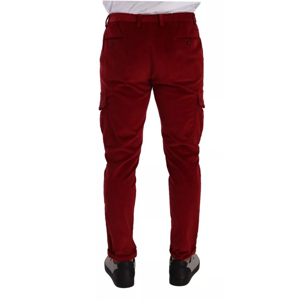 Dolce & Gabbana Red Corduroy Cotton Cargo Skinny Pants