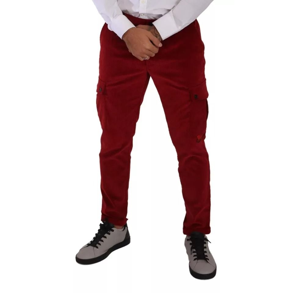 Dolce & Gabbana Red Corduroy Cotton Cargo Skinny Pants