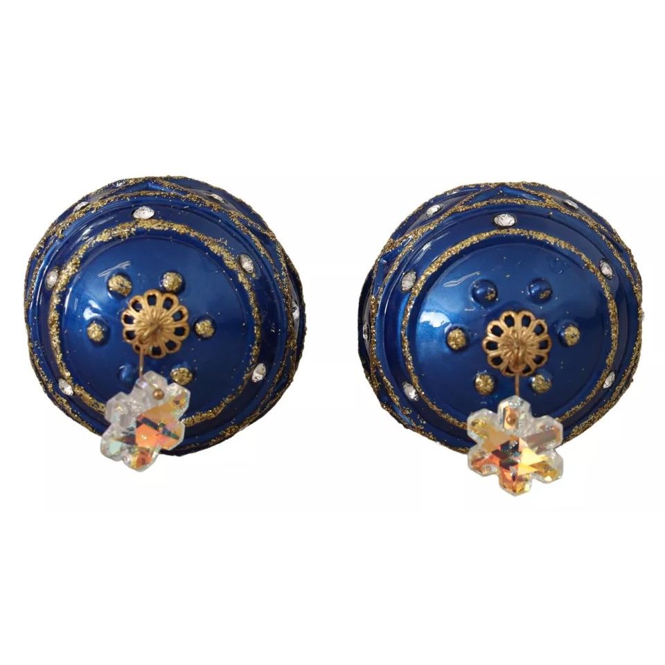 Dolce & Gabbana Gold Brass Blue Christmas Ball Crystal Hook Jewelry Earrings