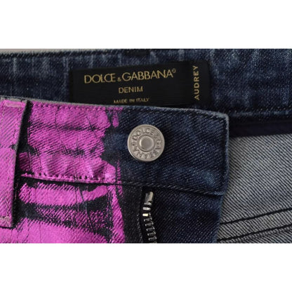 Dolce & Gabbana Purple Leopard Cotton Slim Fit Denim Jeans