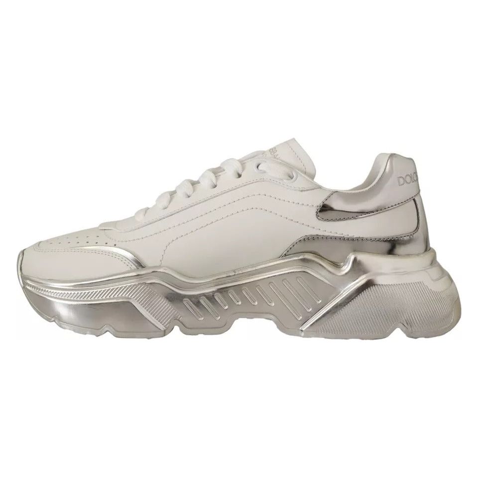 Dolce & Gabbana White Silver Leather Daymaster Sneakers Shoes