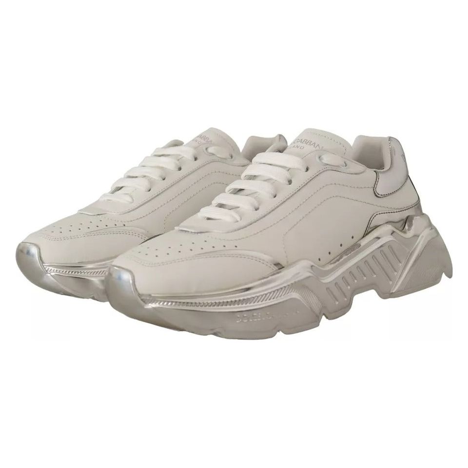 Dolce & Gabbana White Silver Leather Daymaster Sneakers Shoes