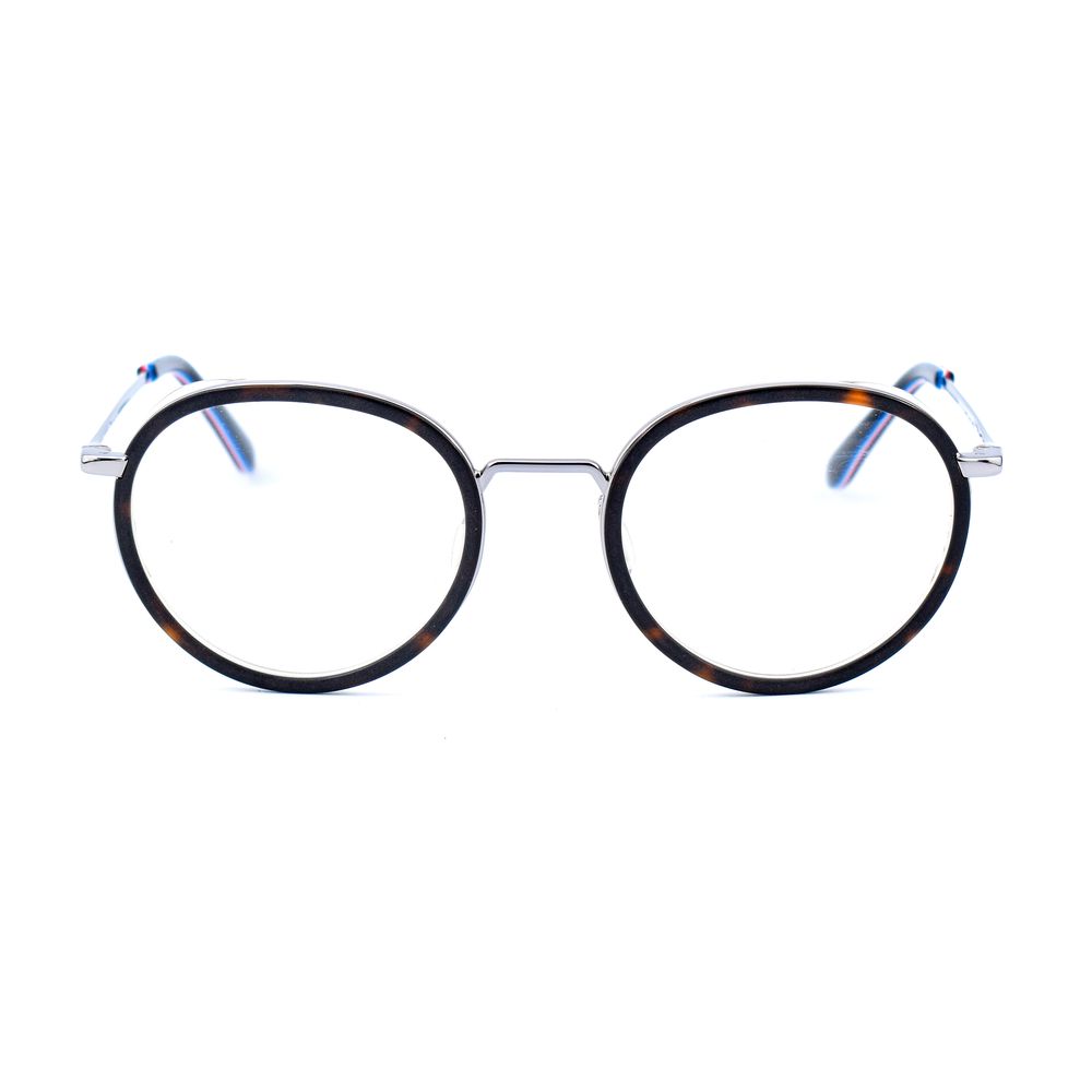 Vuarnet Gray Stainless Steel Frames with clip-on sunglasses attachment, round lenses, and brown accents, for sun protection.