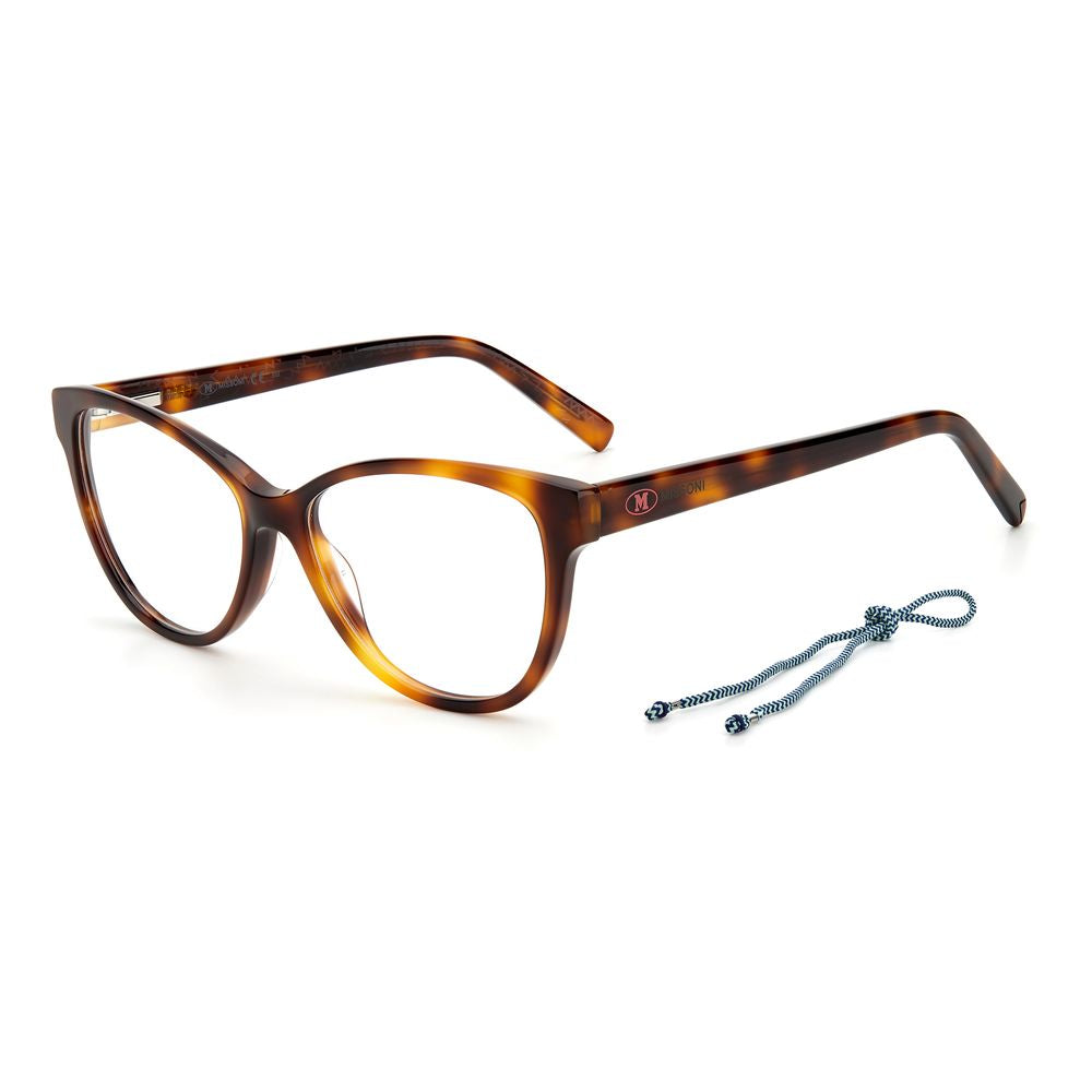 M Missoni Brown Acetate Frames with tortoiseshell pattern and matching temple cord, model MMI007505LF31, measures 53/15/140 mm