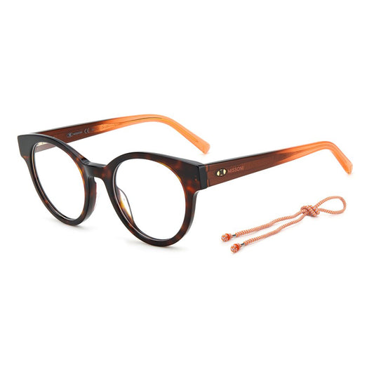 M Missoni Brown Acetate Frames, round design with orange temples, size 48/21/140mm, perfect eyewear for women, stylish and durable.