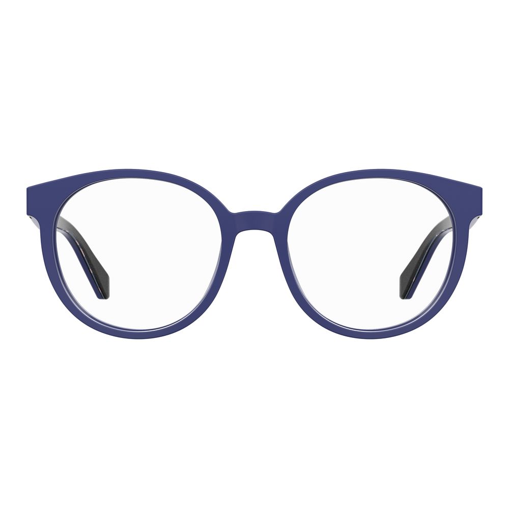 Love Moschino Blue Acetate Frames with round lenses and blue temples, model MOL584-PJP, size 52/18/140 mm.