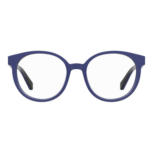 Love Moschino Blue Acetate Frames with round lenses and blue temples, model MOL584-PJP, size 52/18/140 mm.