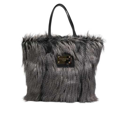 Dolce & Gabbana Black Oversize Faux Fur Shopping Tote Bag BAG1649