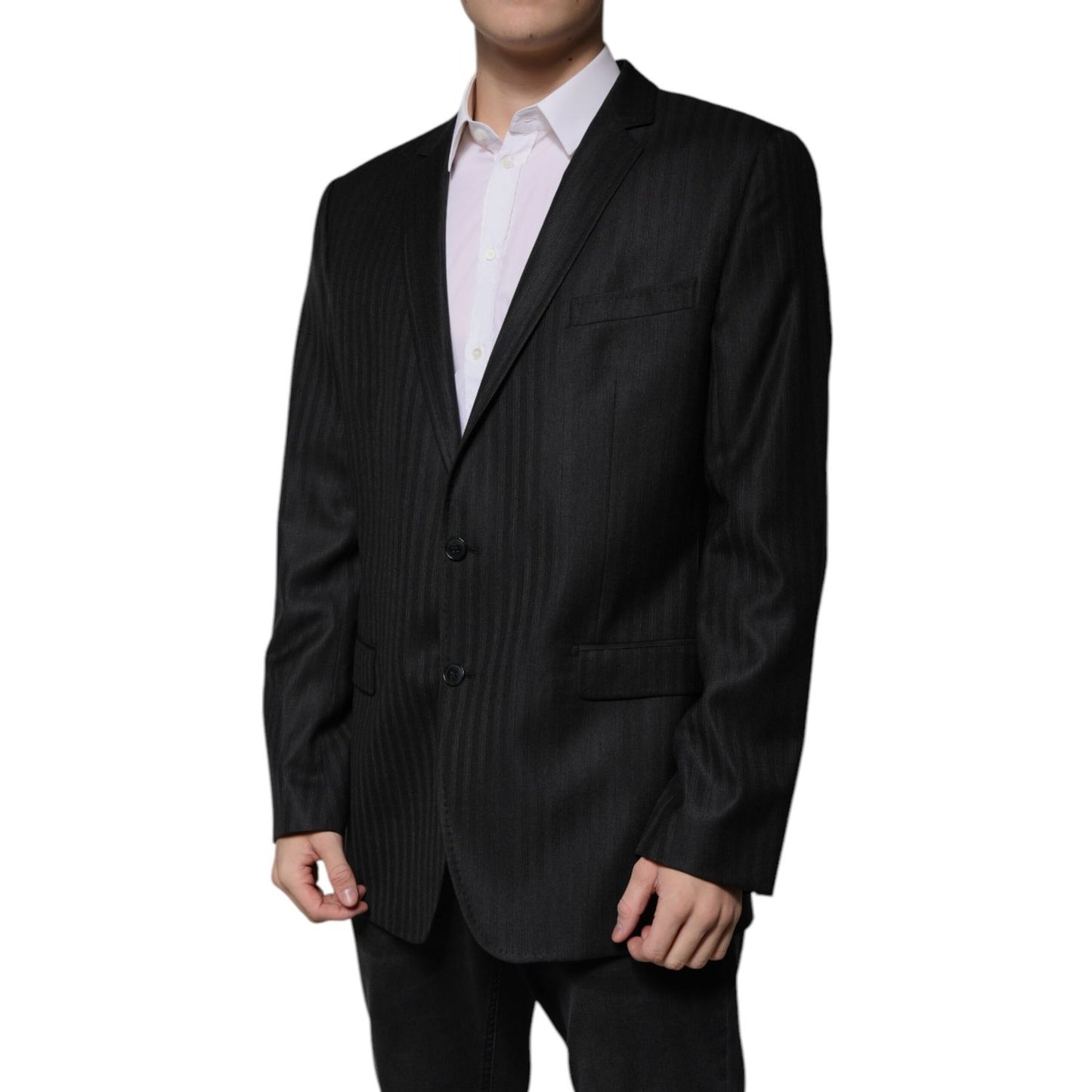 Dolce & Gabbana Black Stripe Wool Single Breasted Blazer