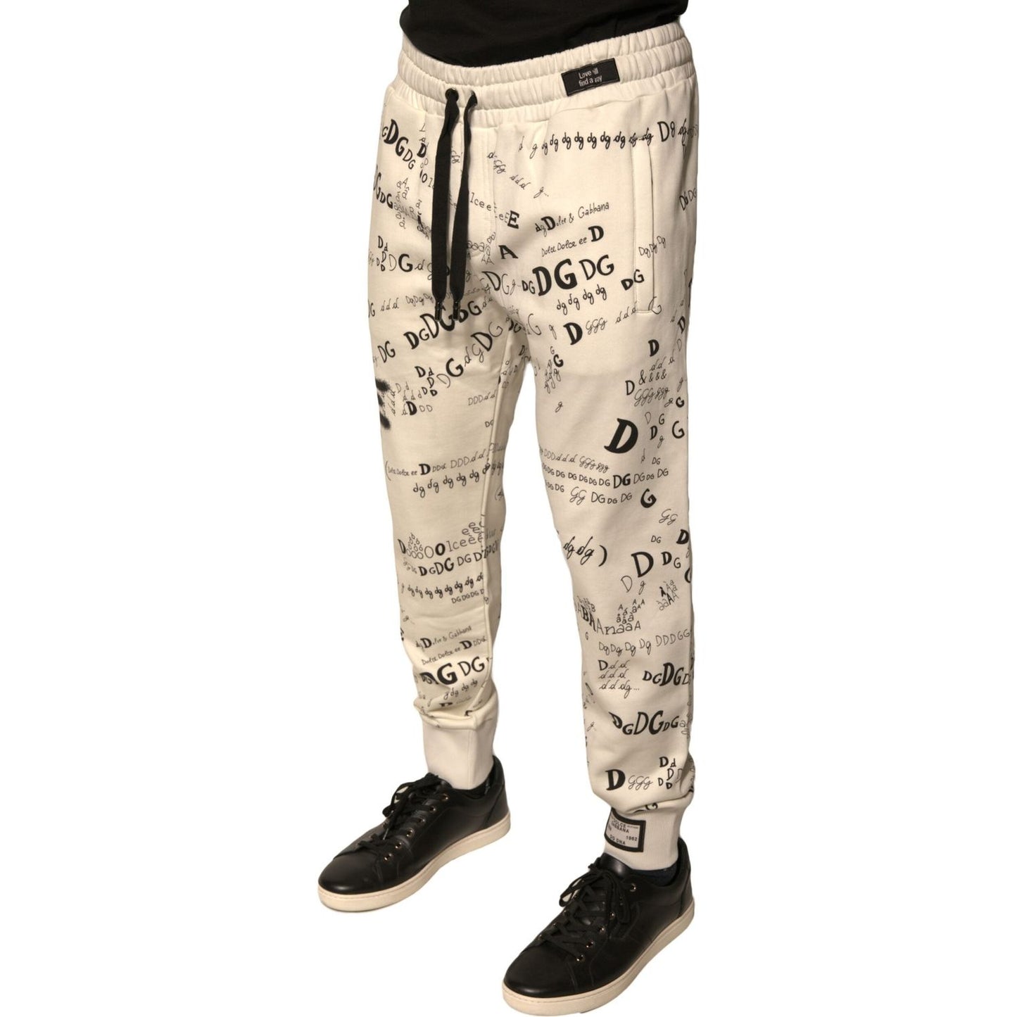 Dolce & Gabbana White Printed Cotton Jogger Sweatpants Pants