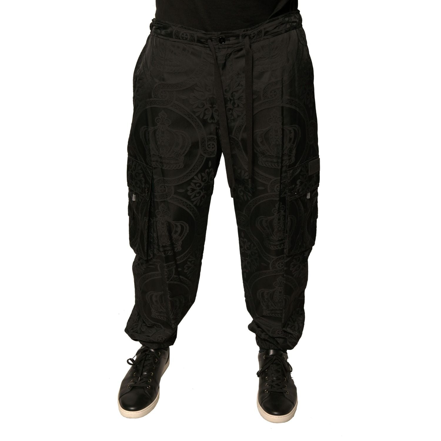 Dolce & Gabbana Black Crown Nylon Jogger Sweatpants Pants