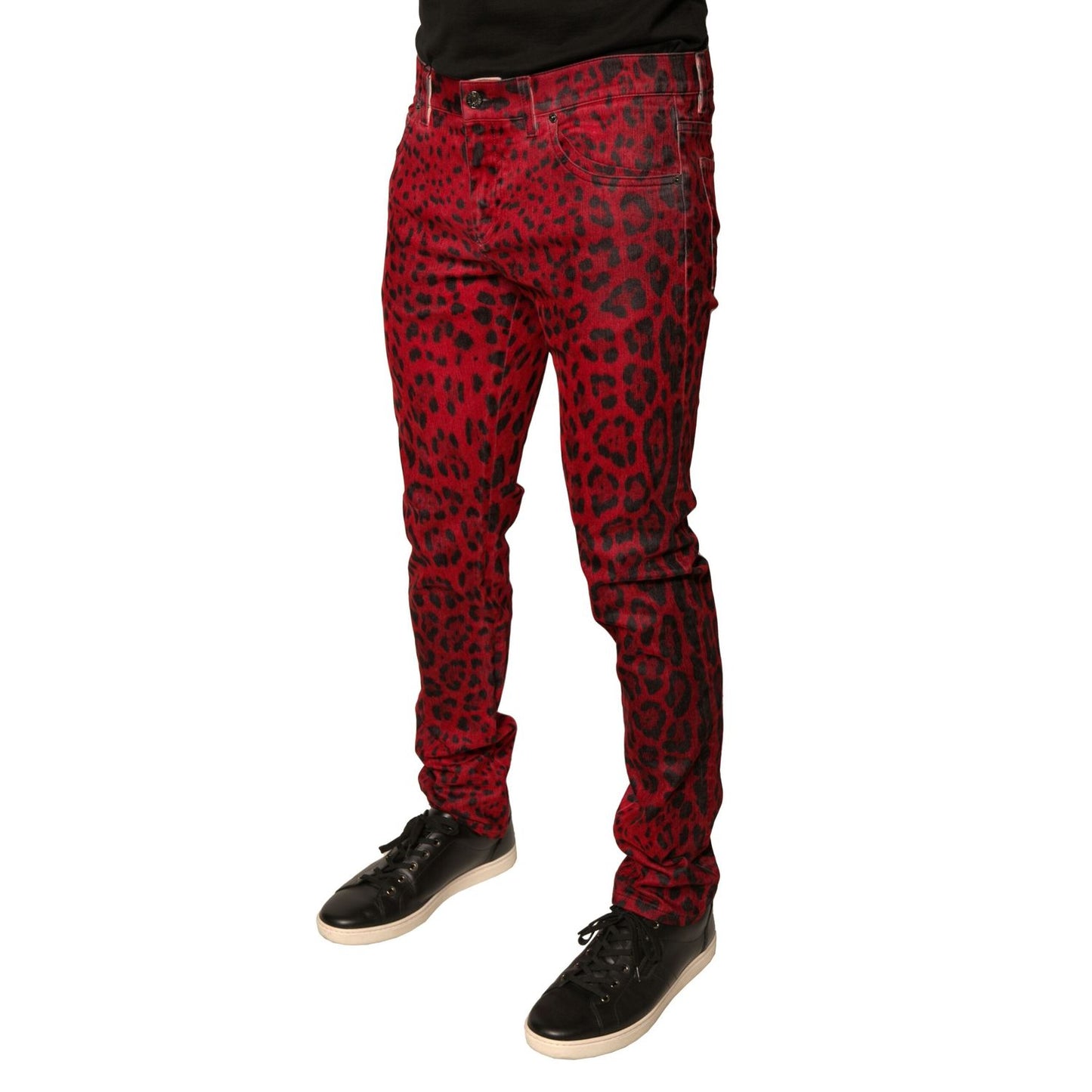 Dolce & Gabbana Red Leopard Cotton Stretch Skinny Denim Jeans