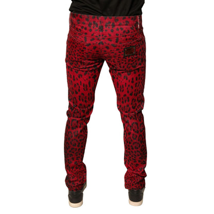 Dolce & Gabbana Red Leopard Cotton Stretch Skinny Denim Jeans
