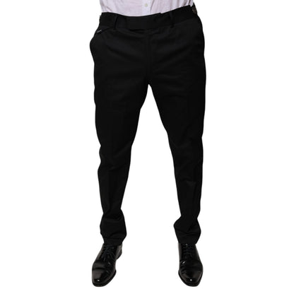 Dolce & Gabbana Black Cotton Tapered Formal Dress Pants