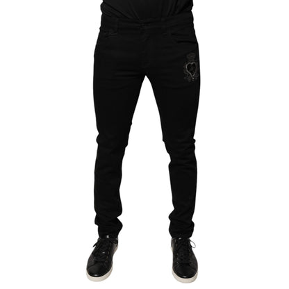 Dolce & Gabbana Black DG Crown Logo Cotton Skinny Denim Jeans