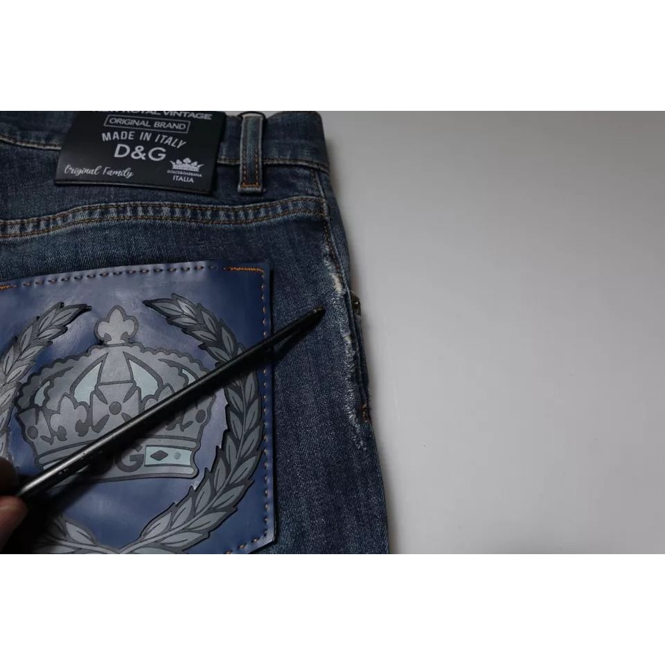 Dolce & Gabbana Blue DG Crown Logo Cotton Skinny Denim Jeans