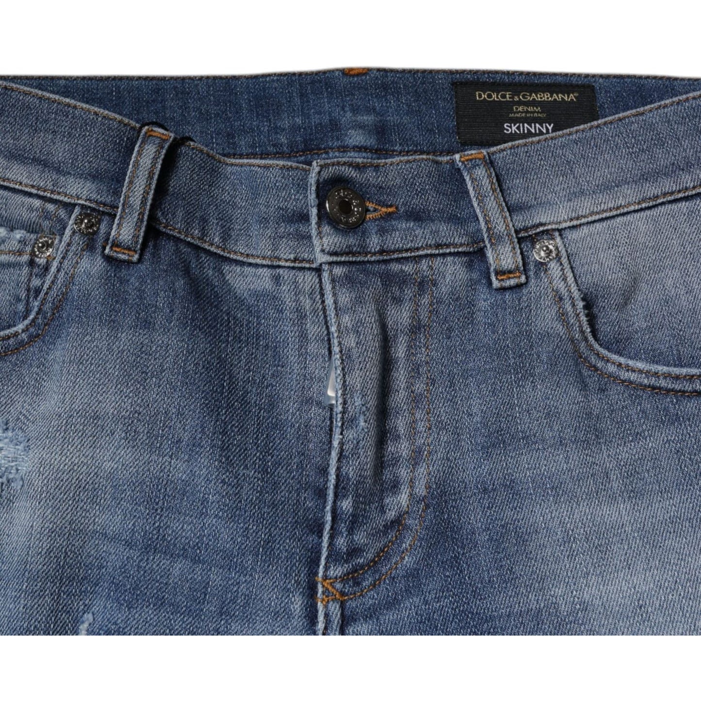 Dolce & Gabbana Blue Tattered Cotton Stretch Skinny Denim Jeans