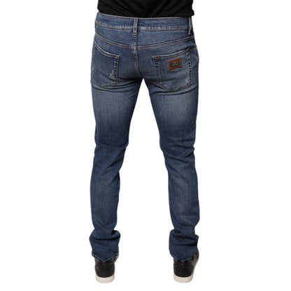 Dolce & Gabbana Blue Tattered Cotton Stretch Skinny Denim Jeans
