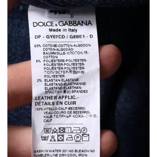 Dolce & Gabbana Dark Blue Cotton Logo Skinny Denim Jeans