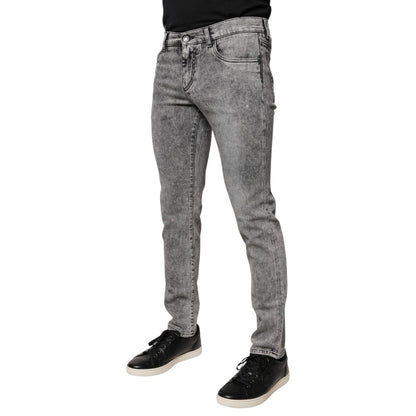 Dolce & Gabbana Gray Logo Plaque Cotton Slim Fit Denim Jeans