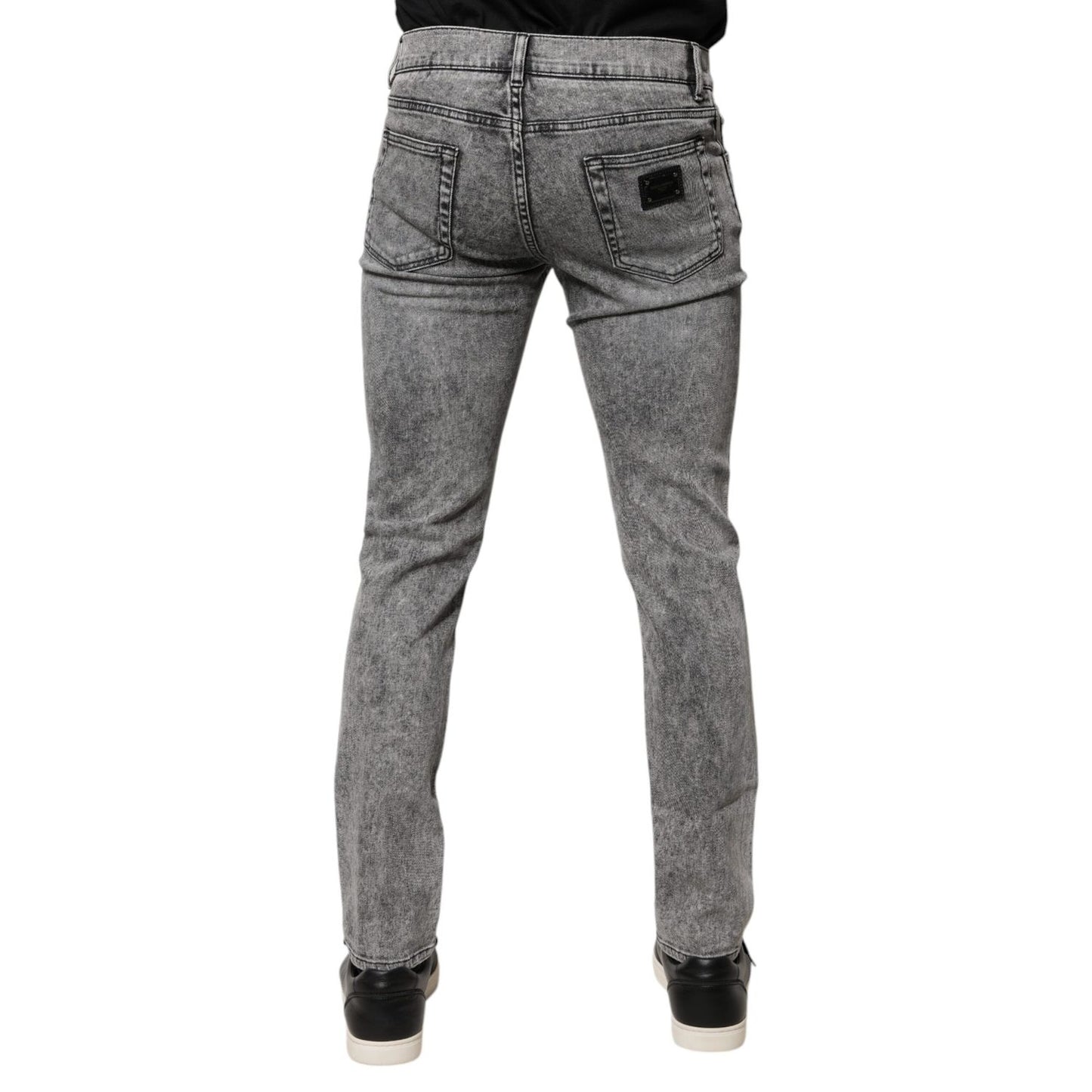 Dolce & Gabbana Gray Logo Plaque Cotton Slim Fit Denim Jeans