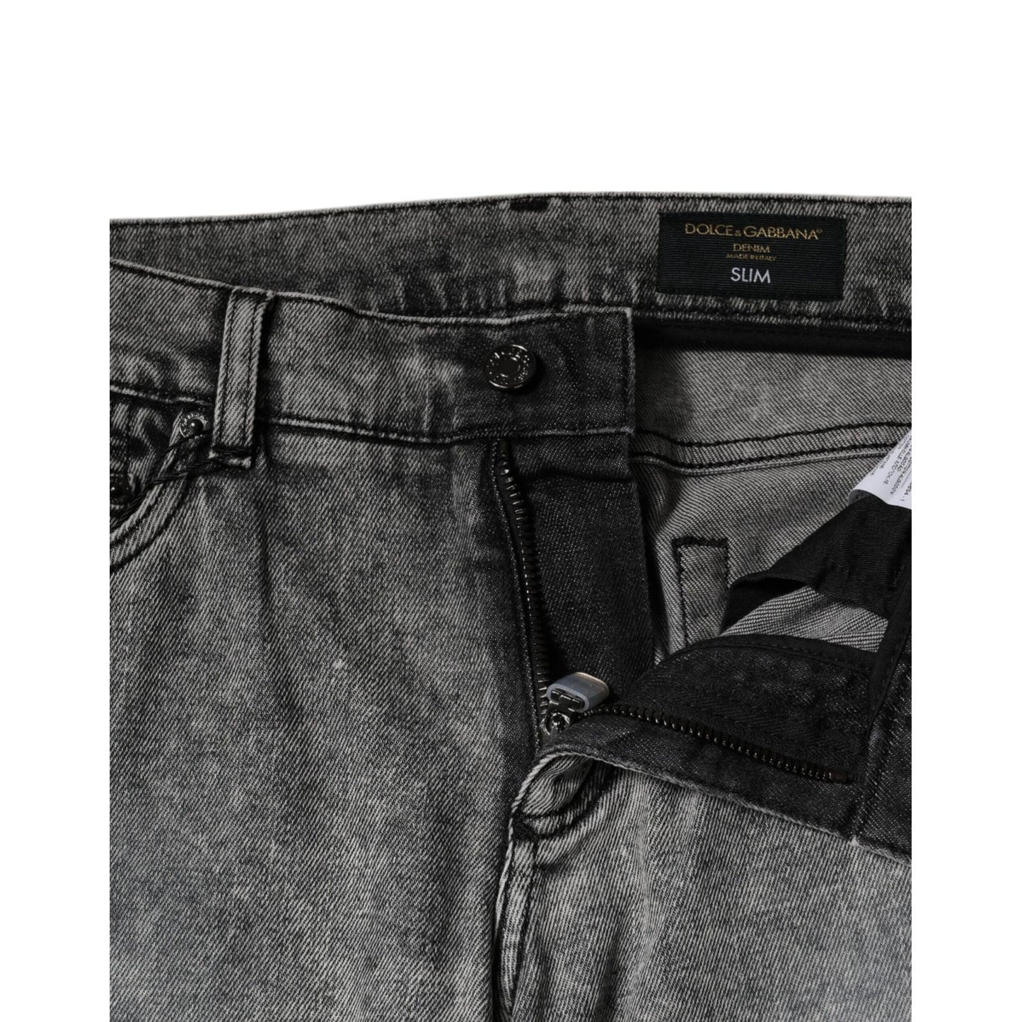 Dolce & Gabbana Gray Logo Plaque Cotton Slim Fit Denim Jeans