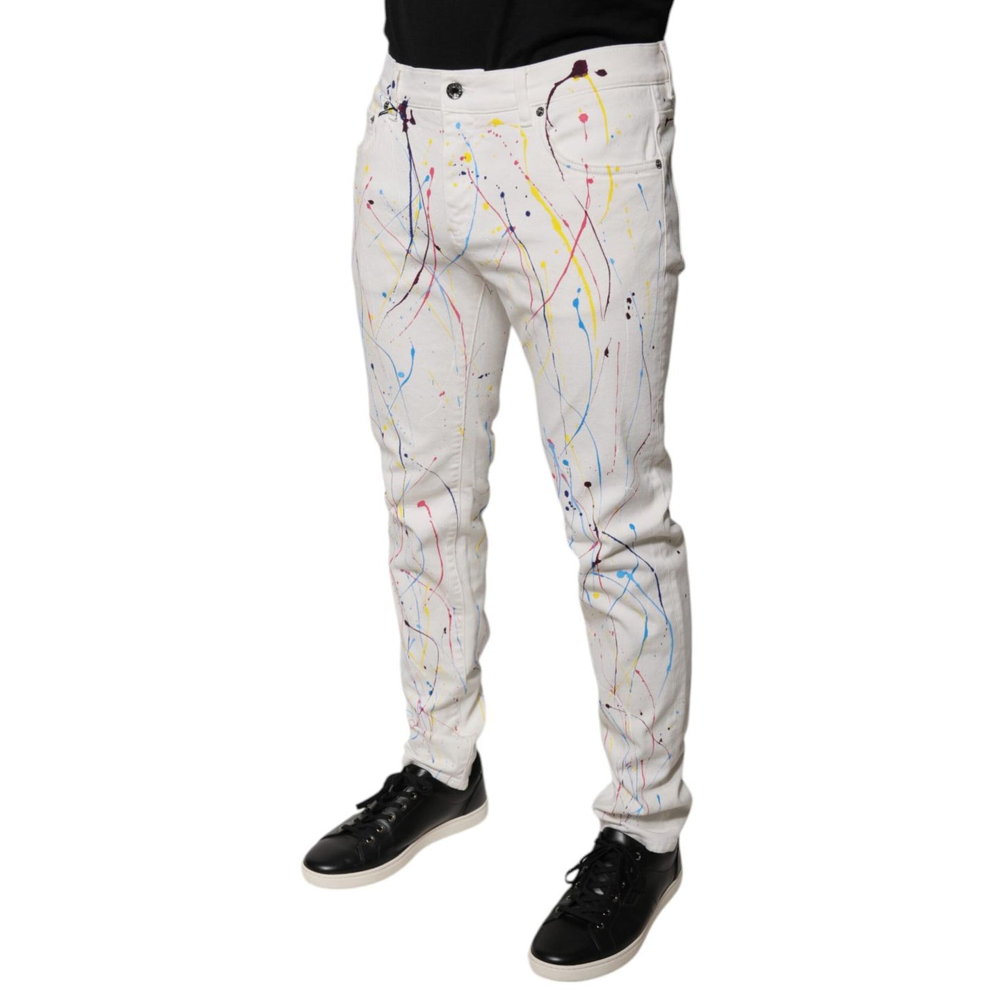 Dolce & Gabbana White Color Splash Print Skinny Denim Jeans