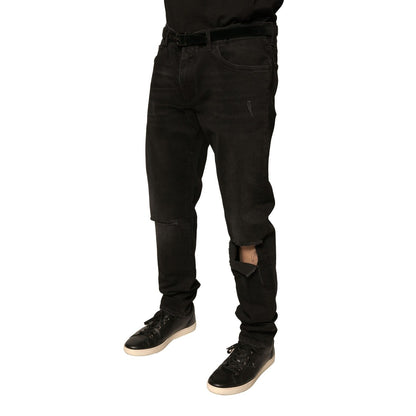 Dolce & Gabbana Black Ripped Logo Cotton Skinny Denim Jeans