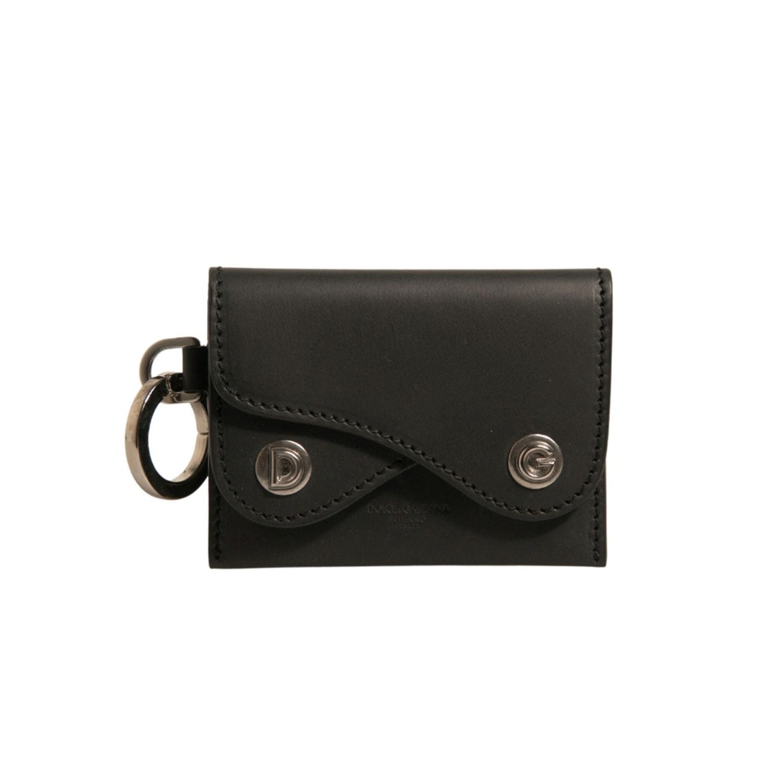 Dolce & Gabbana Black Leather Card Case Keychain Key Holder