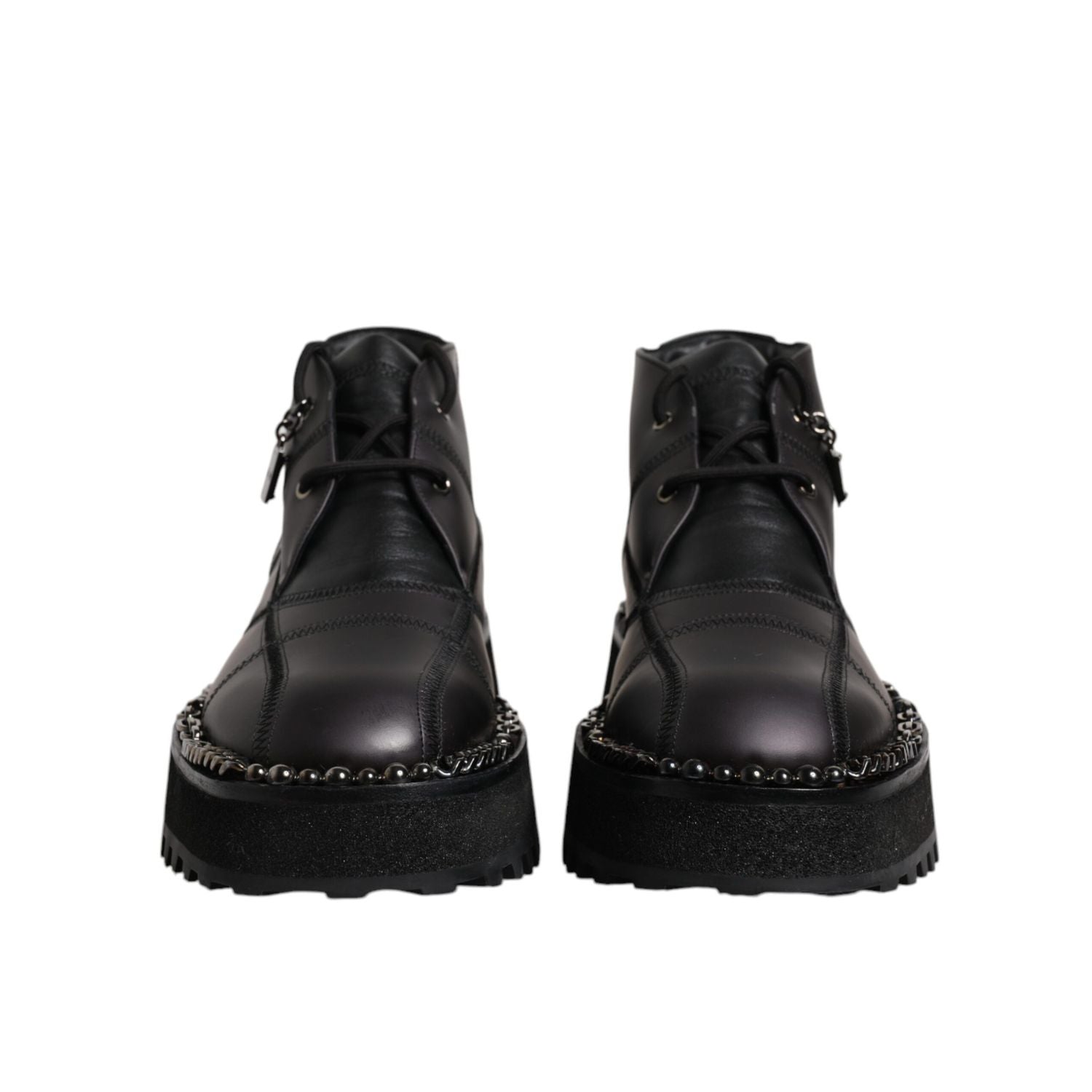 Dolce & Gabbana Black Leather Lace Up Ankle Boots Shoes
