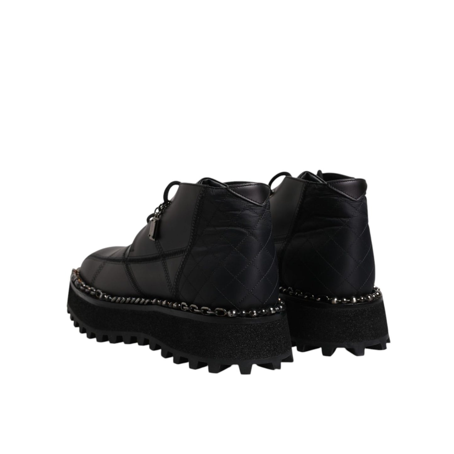 Dolce & Gabbana Black Leather Lace Up Ankle Boots Shoes