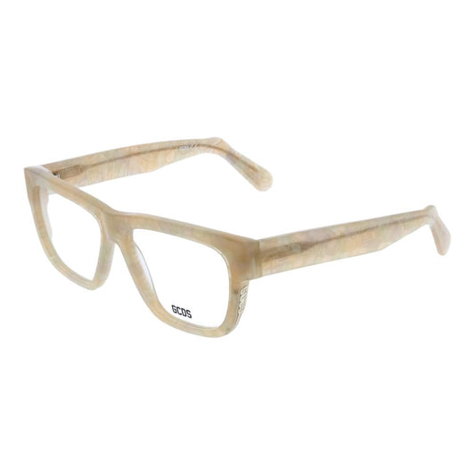 GCDS White Unisex Glasses Frame in full-rim acetate, rectangle style with demo lenses, 54-15-145 dimensions. Includes branded case.