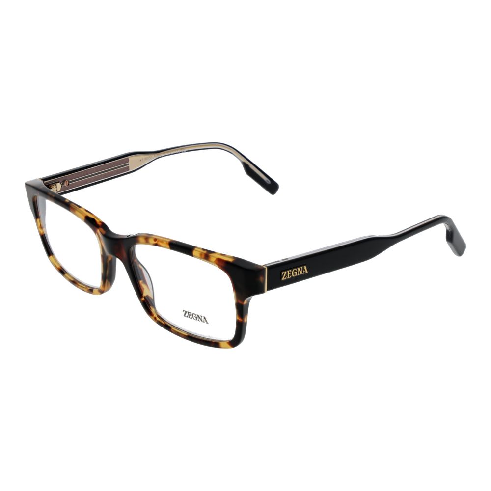 Ermenegildo Zegna Brown Men Glasses Frame in acetate with brown full-rim rectangle style and demo lenses, size 54-18-145.