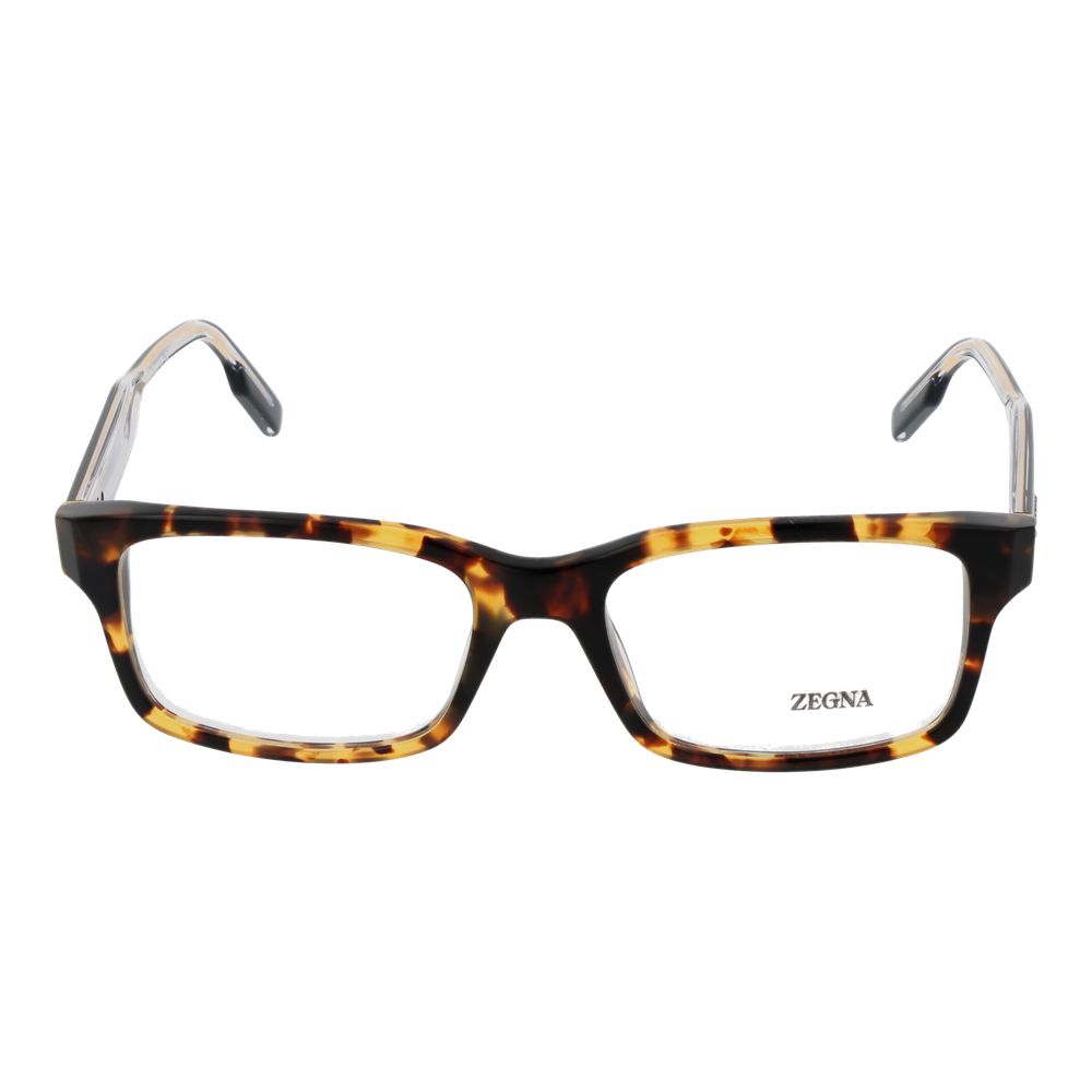 Ermenegildo Zegna Brown Men Glasses Frame in acetate, full-rim style, rectangle shape with demo lenses, size 54-18-145.