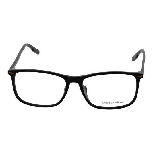 Ermenegildo Zegna Black Men Glasses Frame in acetate, rectangle shape, with full-rim and black finish. Size 57-16-145.