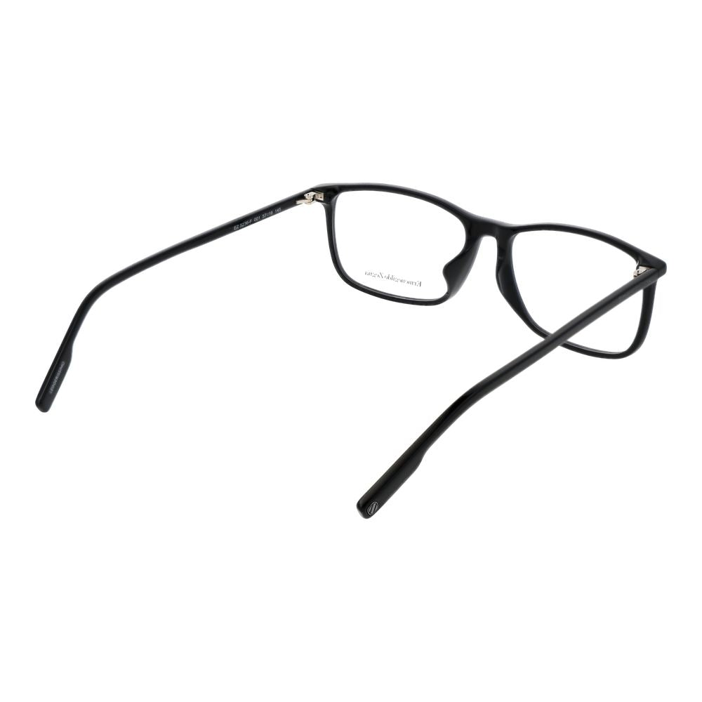 Ermenegildo Zegna Black Men Glasses Frame in acetate material, full-rim rectangle style, lens width 57mm, temples length 145mm.