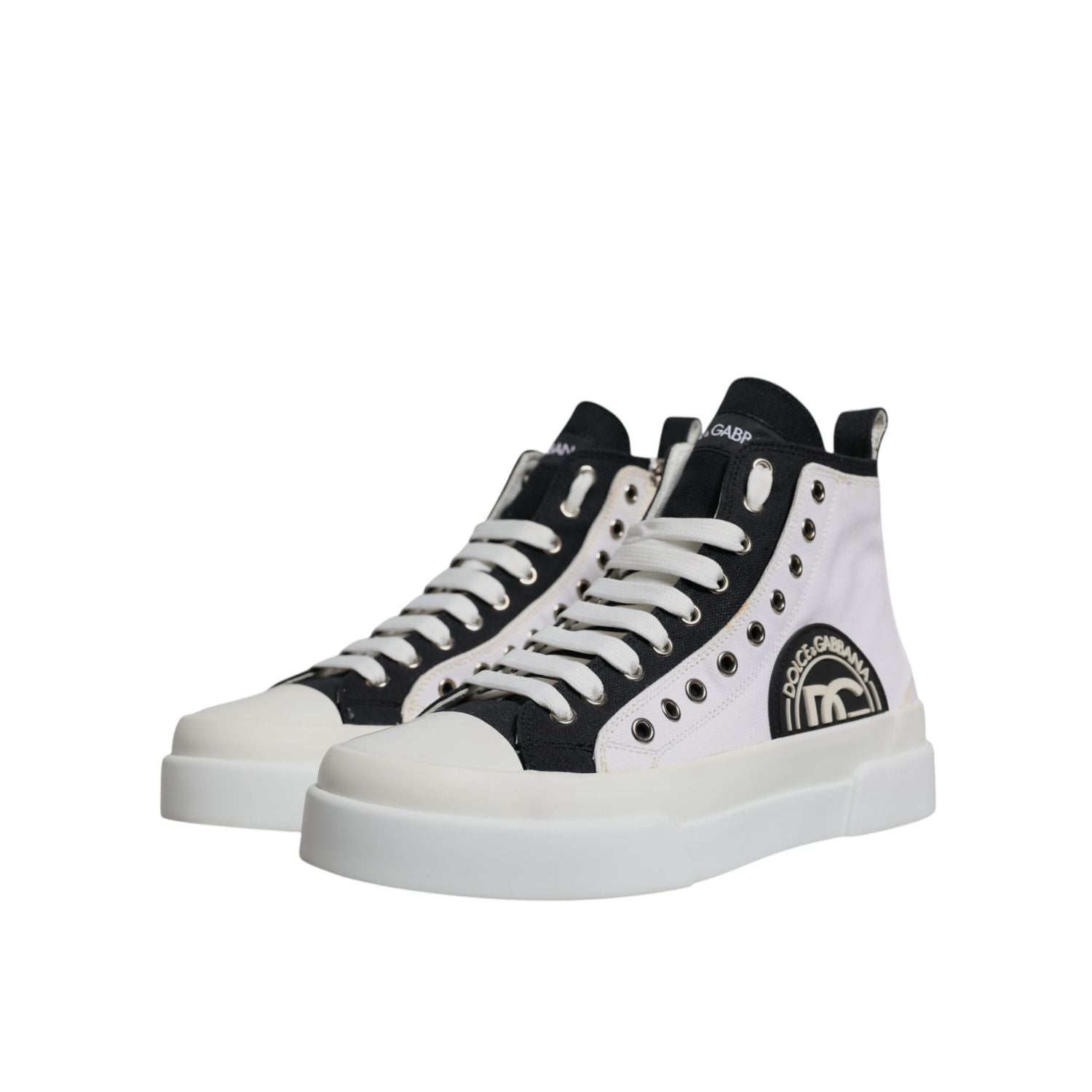 Dolce & Gabbana White Black Cotton High Top Sneakers Shoes