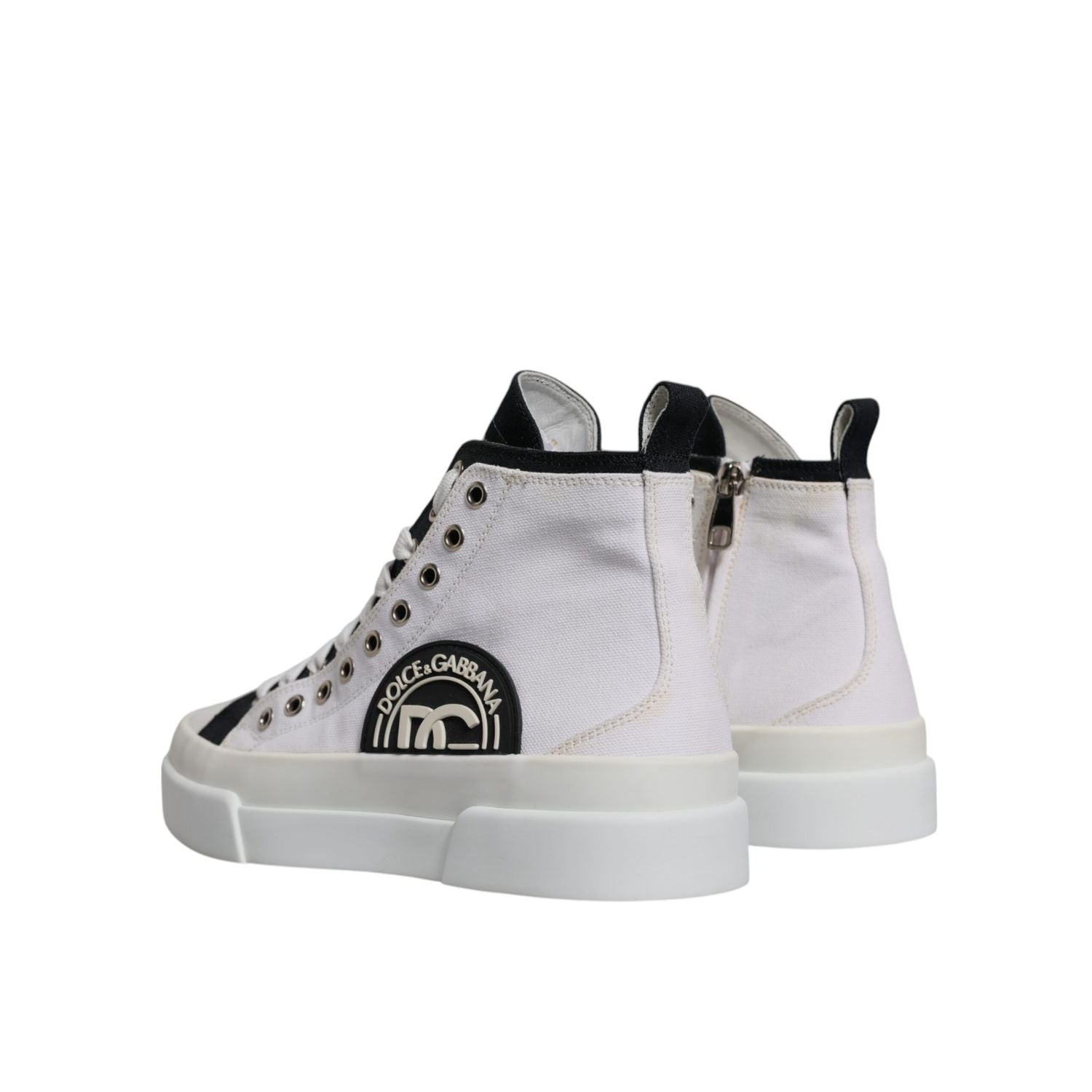 Dolce & Gabbana White Black Cotton High Top Sneakers Shoes