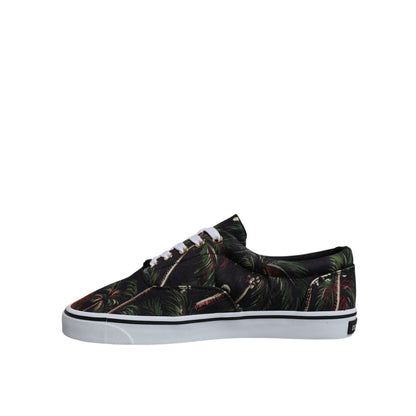 Dolce & Gabbana Black Tropical Print Low Top Sneakers Shoes