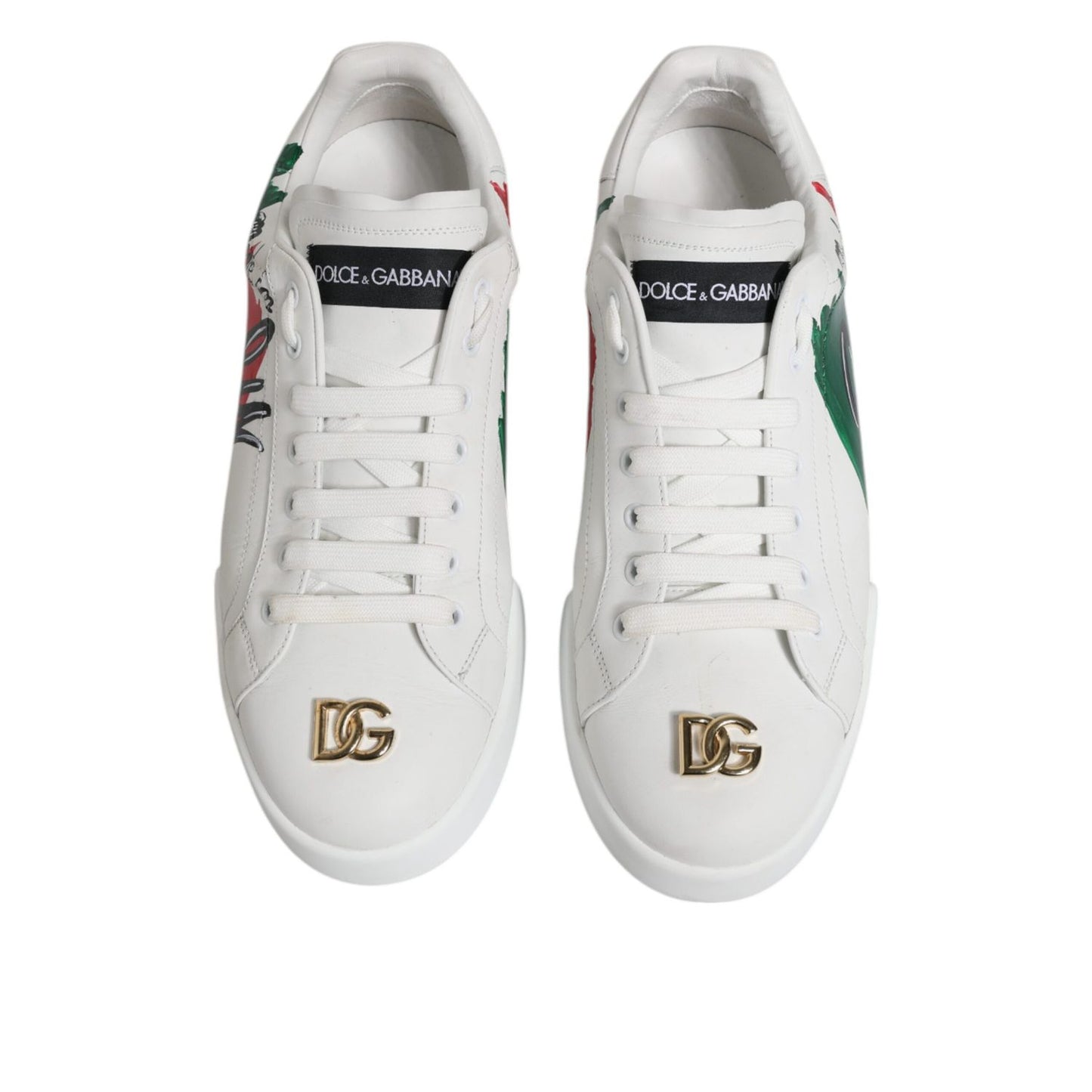 Dolce & Gabbana White Portofino Made In Italy Print Sneakers Shoes