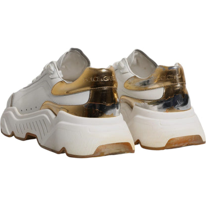 Dolce & Gabbana White Gold DAYMASTER Leather Sneakers Shoes