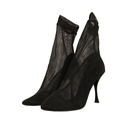 Dolce & Gabbana Black Silk Mesh Sock Style Heels Boots Shoes