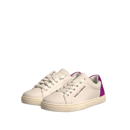 Dolce & Gabbana White Suede Leather Low Top Sneakers Shoes