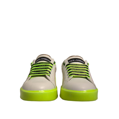 Dolce & Gabbana White Yellow Portofino Leather Sneakers Shoes