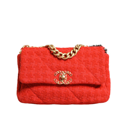Chanel Red Tweed 2WAY Hand Chain Medium Shoulder Bag Purse CHA195