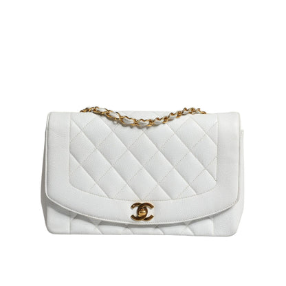 Chanel White Medium Classic DIANA Shoulder Bag Gold Plated Purse