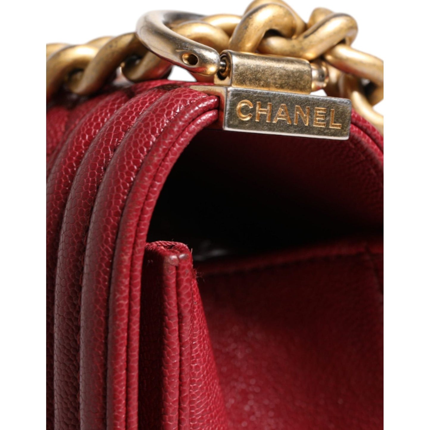 Chanel Red Leather Lambskin Double Gold Chain Medium Shoulder Bag CHA199
