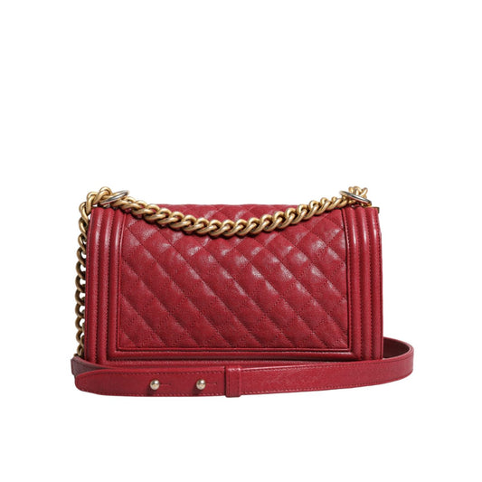Chanel Red Leather Lambskin Double Gold Chain Medium Shoulder Bag CHA199